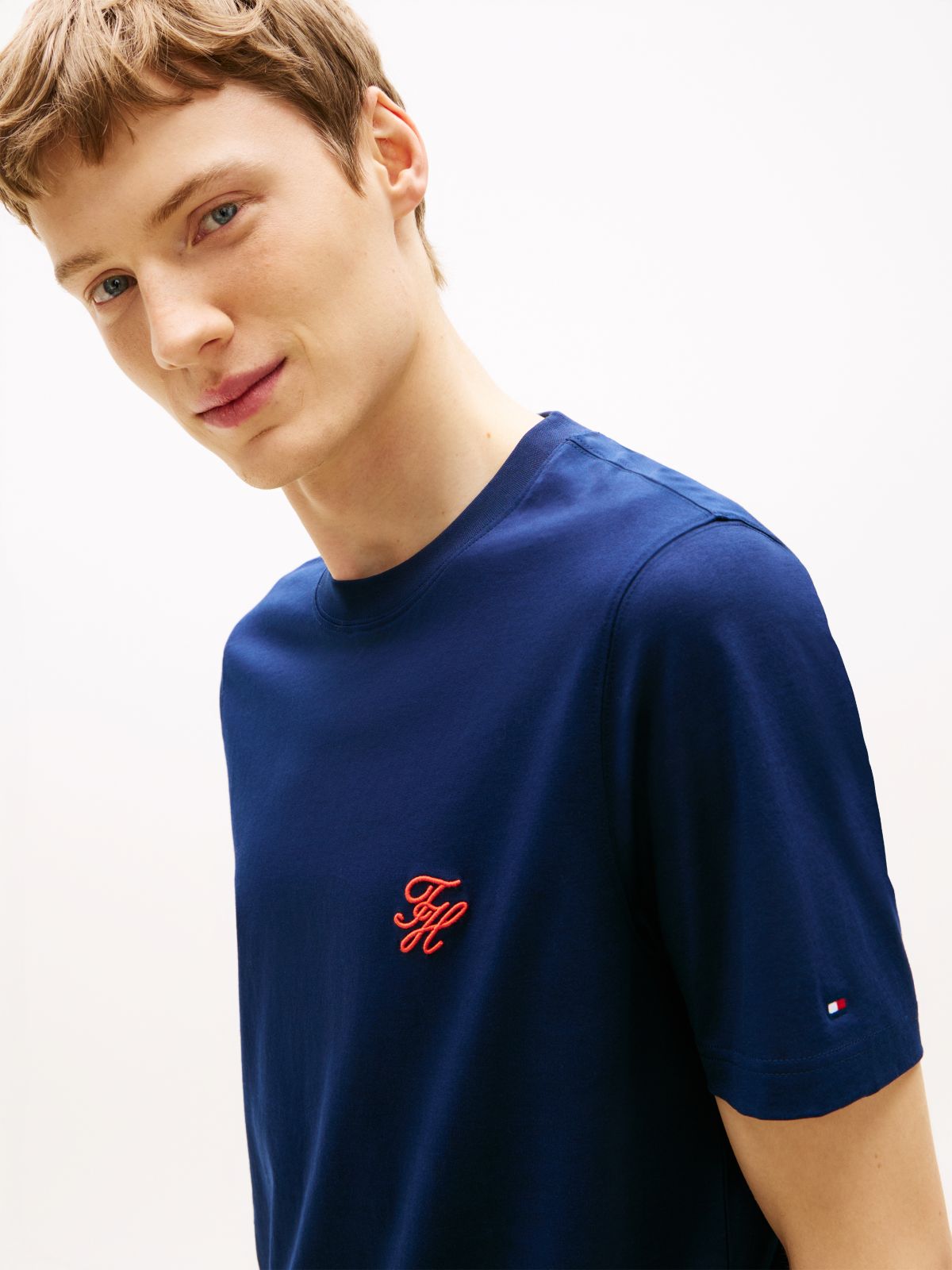 Logo Embroidery Jersey T-Shirt — Blue