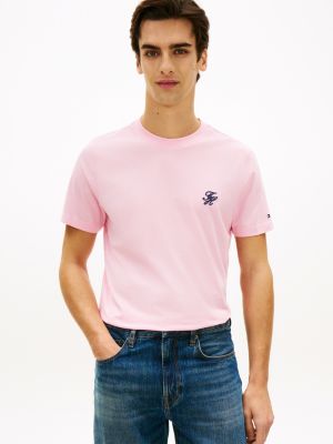 t-shirt en jersey à logo brodé pink pour hommes tommy hilfiger