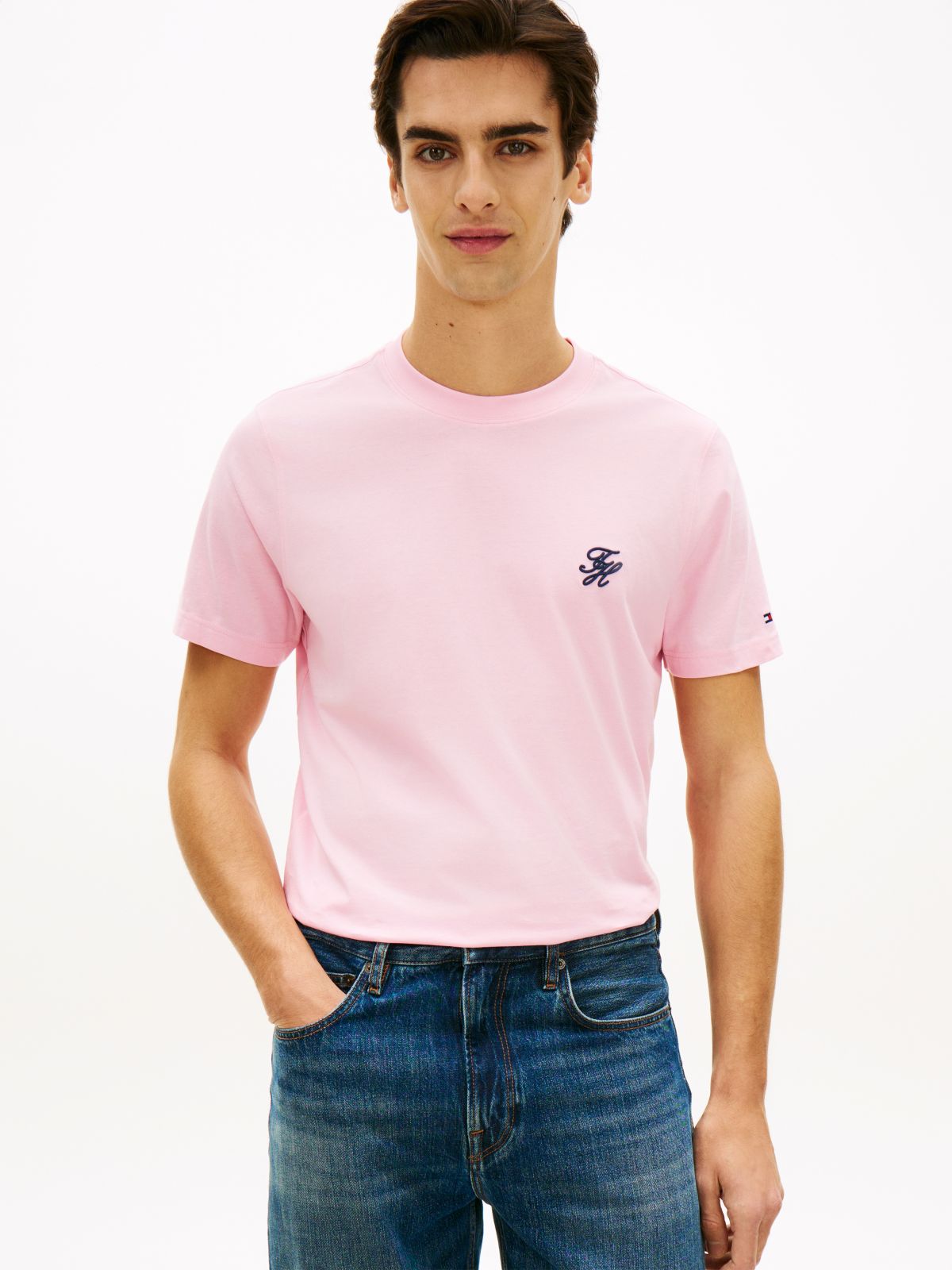 Logo Embroidery Jersey T-Shirt — Pink