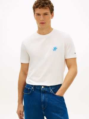 t-shirt en jersey à logo brodé white pour hommes tommy hilfiger