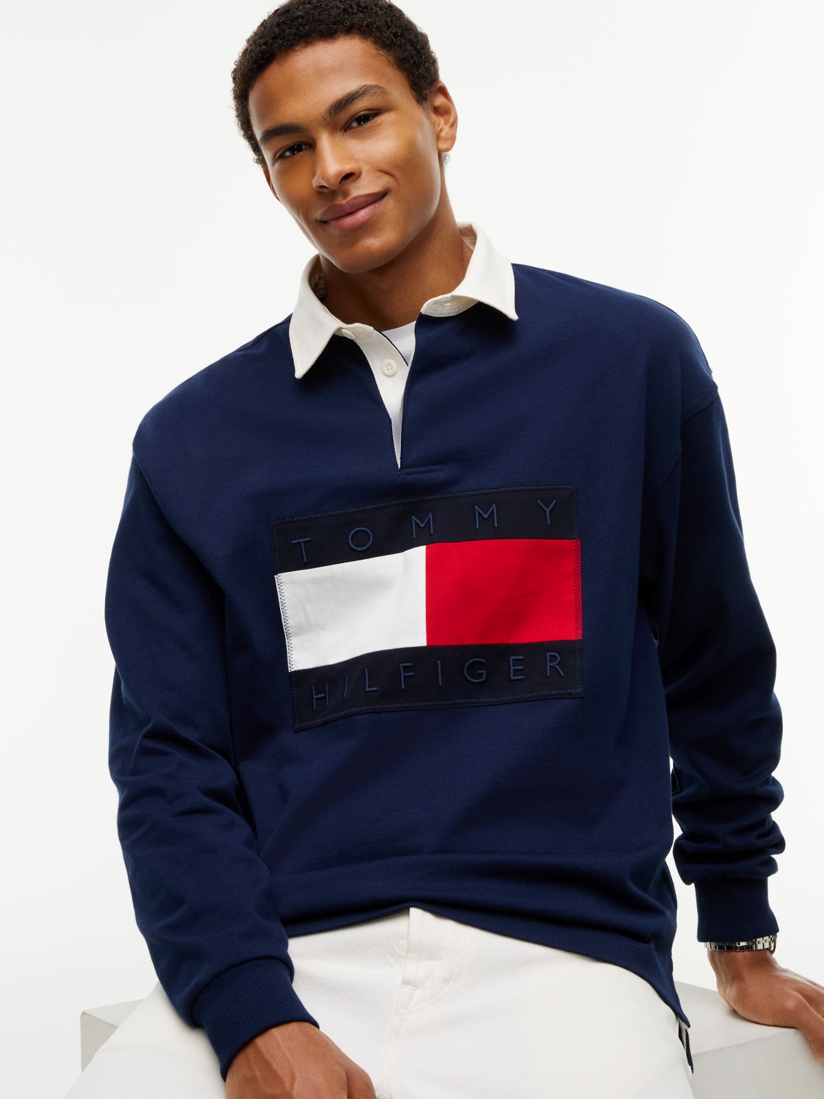 Flag Logo Relaxed Rugby Shirt — Blue