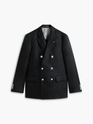black smart casual regular fit pure linen blazer for men tommy hilfiger
