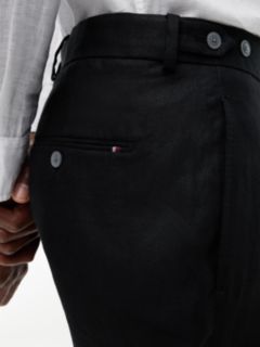 New York Label Tapered Leg Pure Linen Trousers — Black 3