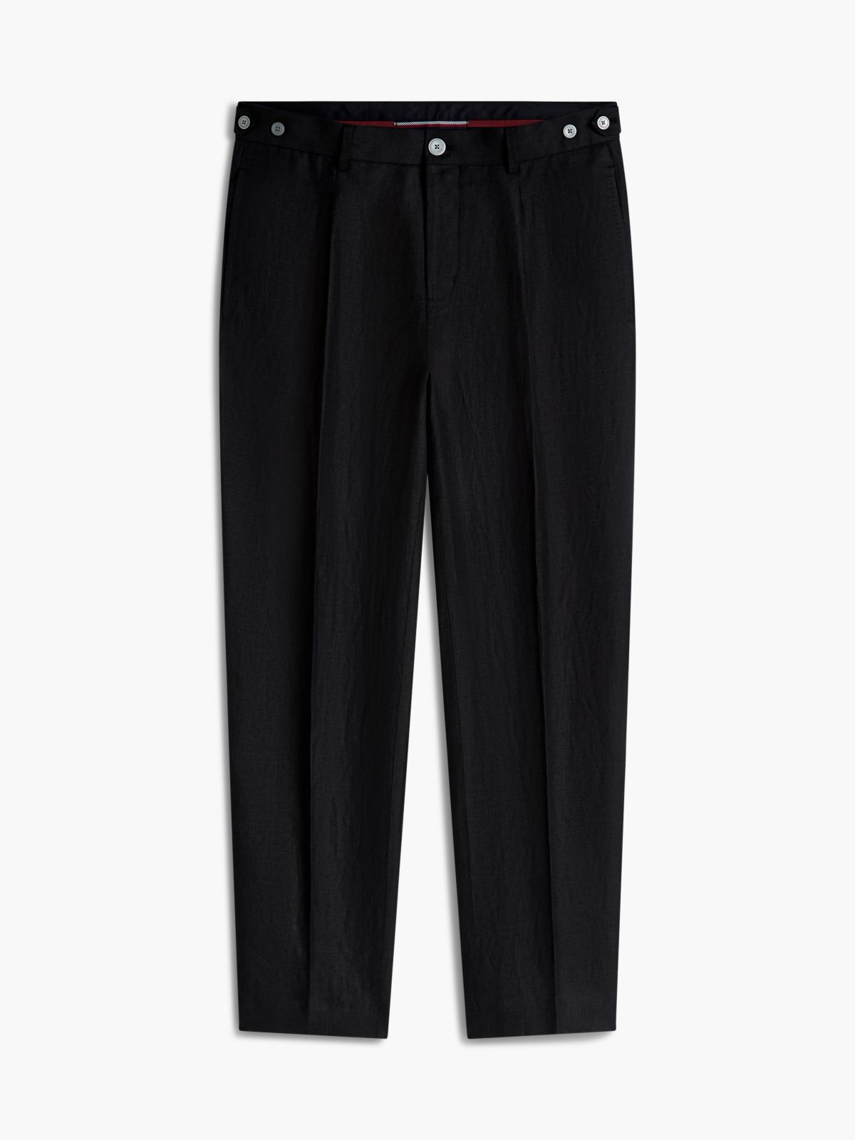 New York Label Tapered Leg Pure Linen Trousers — Black