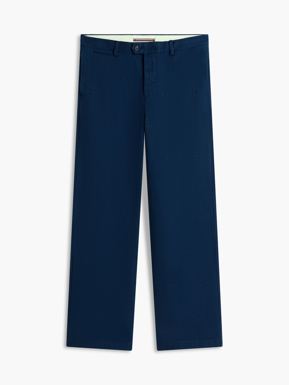 Crest Embroidery Loose Twill Chinos — Blue
