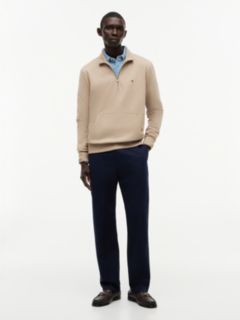 Flag Embroidery Terry Quarter-Zip Sweatshirt — Khaki 2