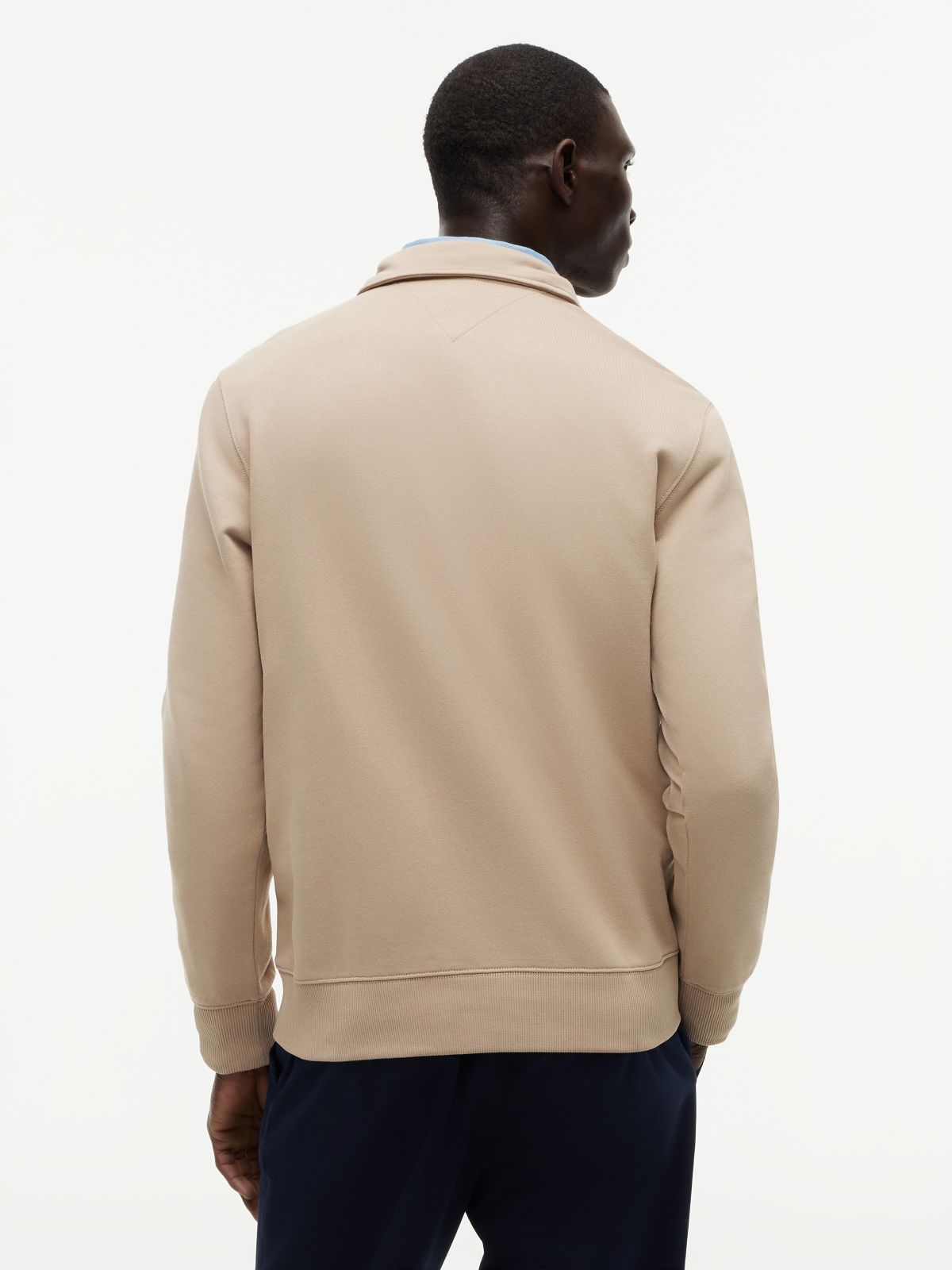 Flag Embroidery Terry Quarter-Zip Sweatshirt — Khaki