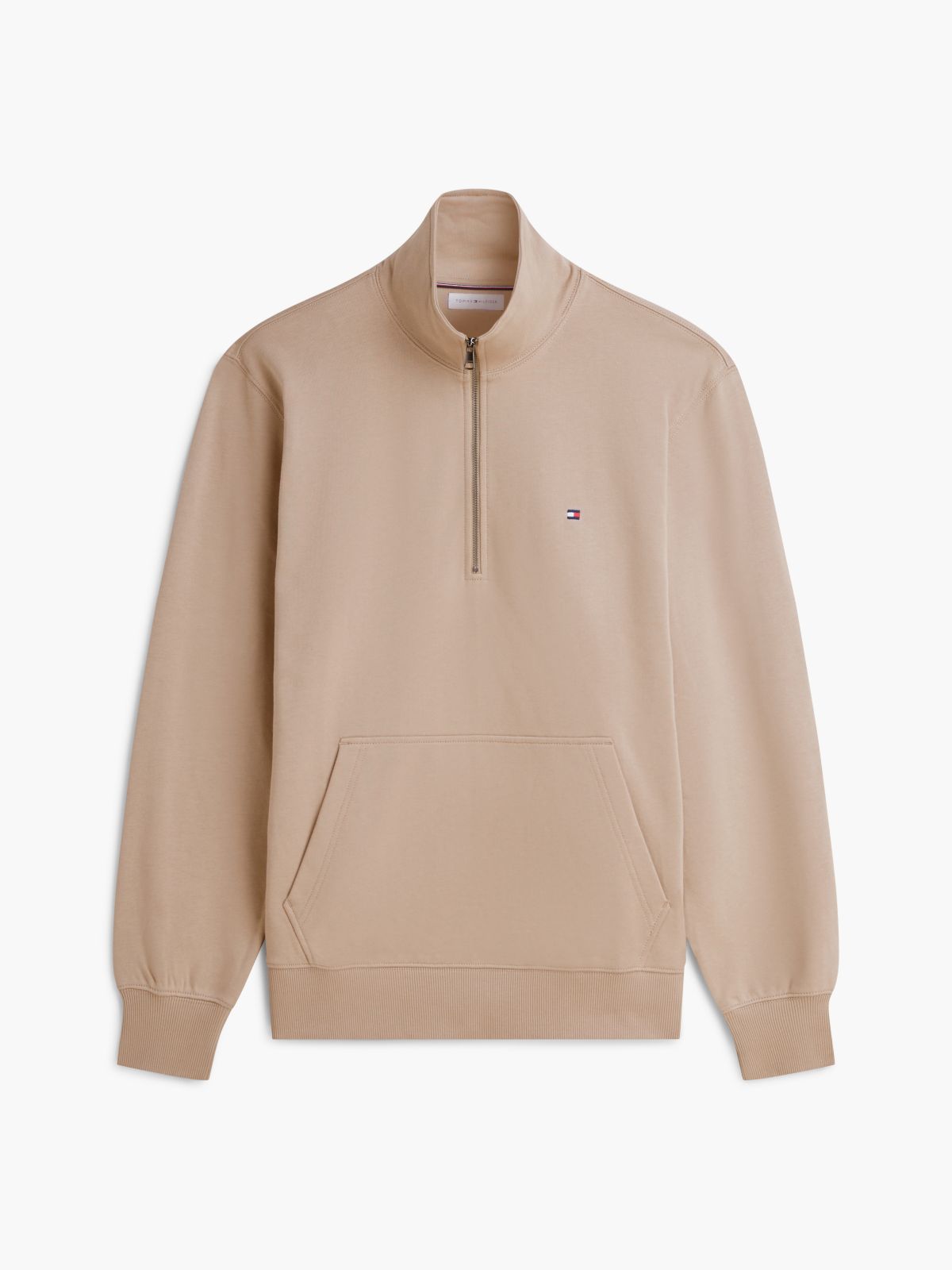 Flag Embroidery Terry Quarter-Zip Sweatshirt — Khaki