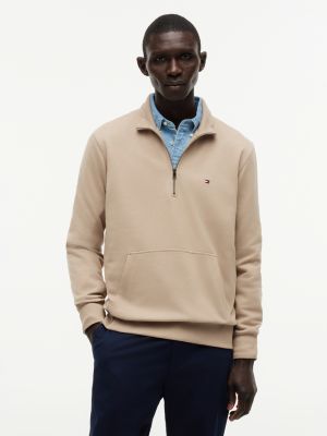 khaki quarter-zip-sweatshirt aus terry mit flag für herren - tommy hilfiger