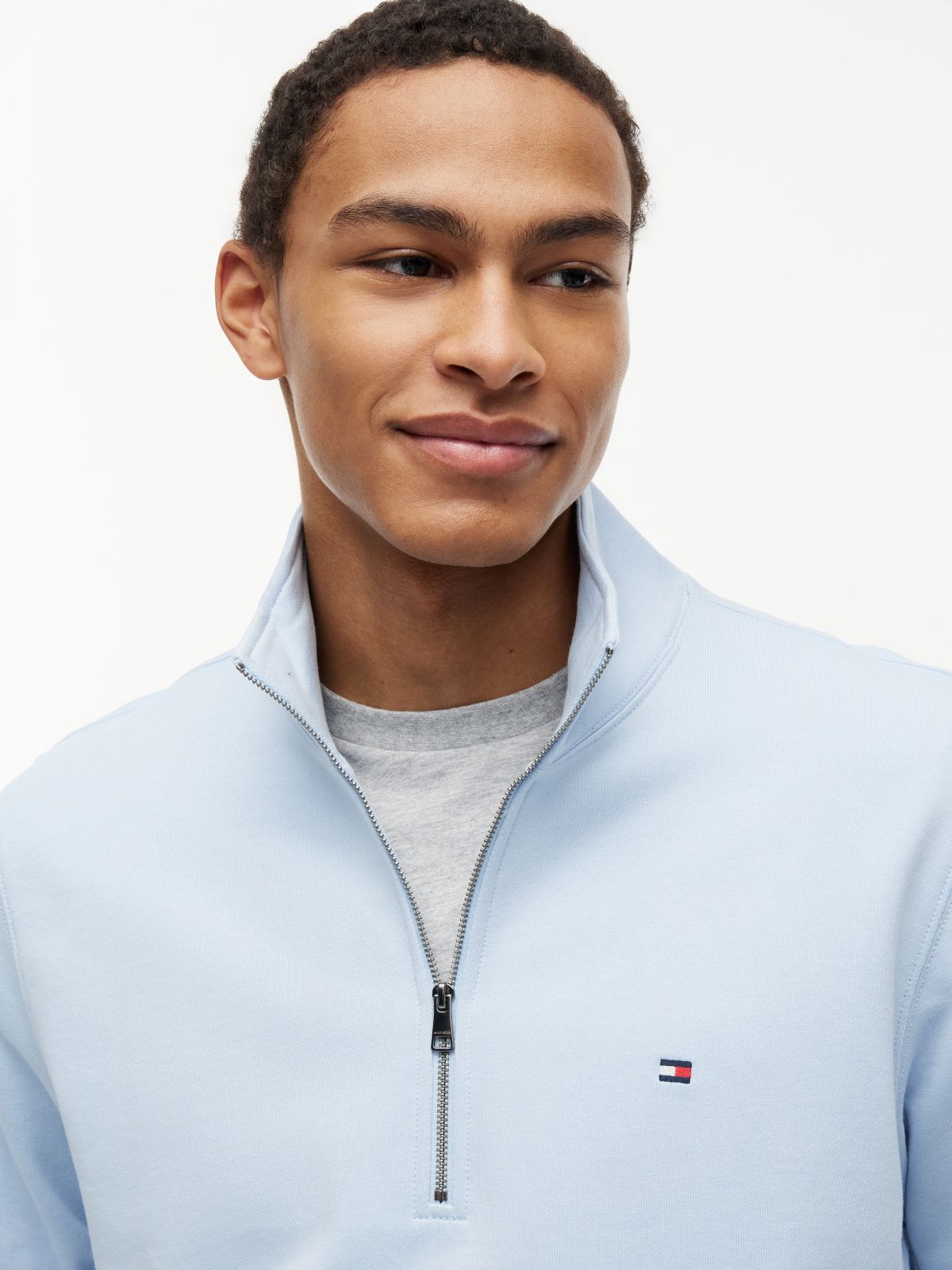 Flag Embroidery Terry Quarter-Zip Sweatshirt — Blue
