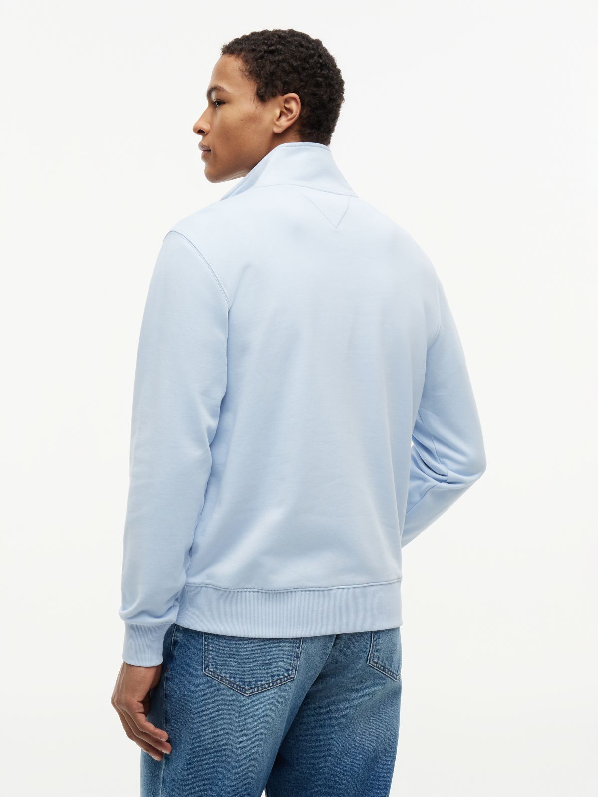 Flag Embroidery Terry Quarter-Zip Sweatshirt — Blue