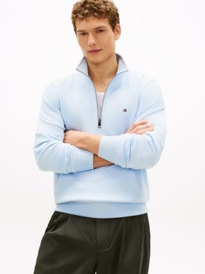 blue flag embroidery terry quarter-zip jumper for men tommy hilfiger