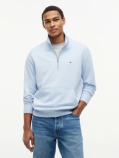 Flag Embroidery Terry Quarter-Zip Sweatshirt — Blue 1