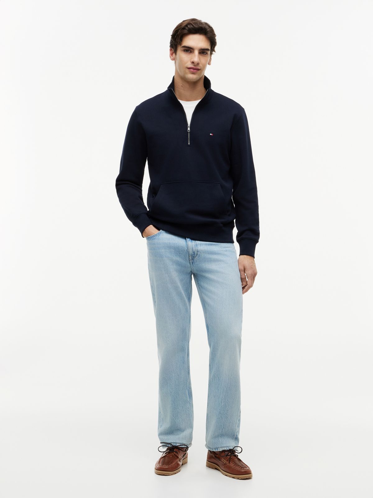 Flag Embroidery Terry Quarter-Zip Sweatshirt — Blue