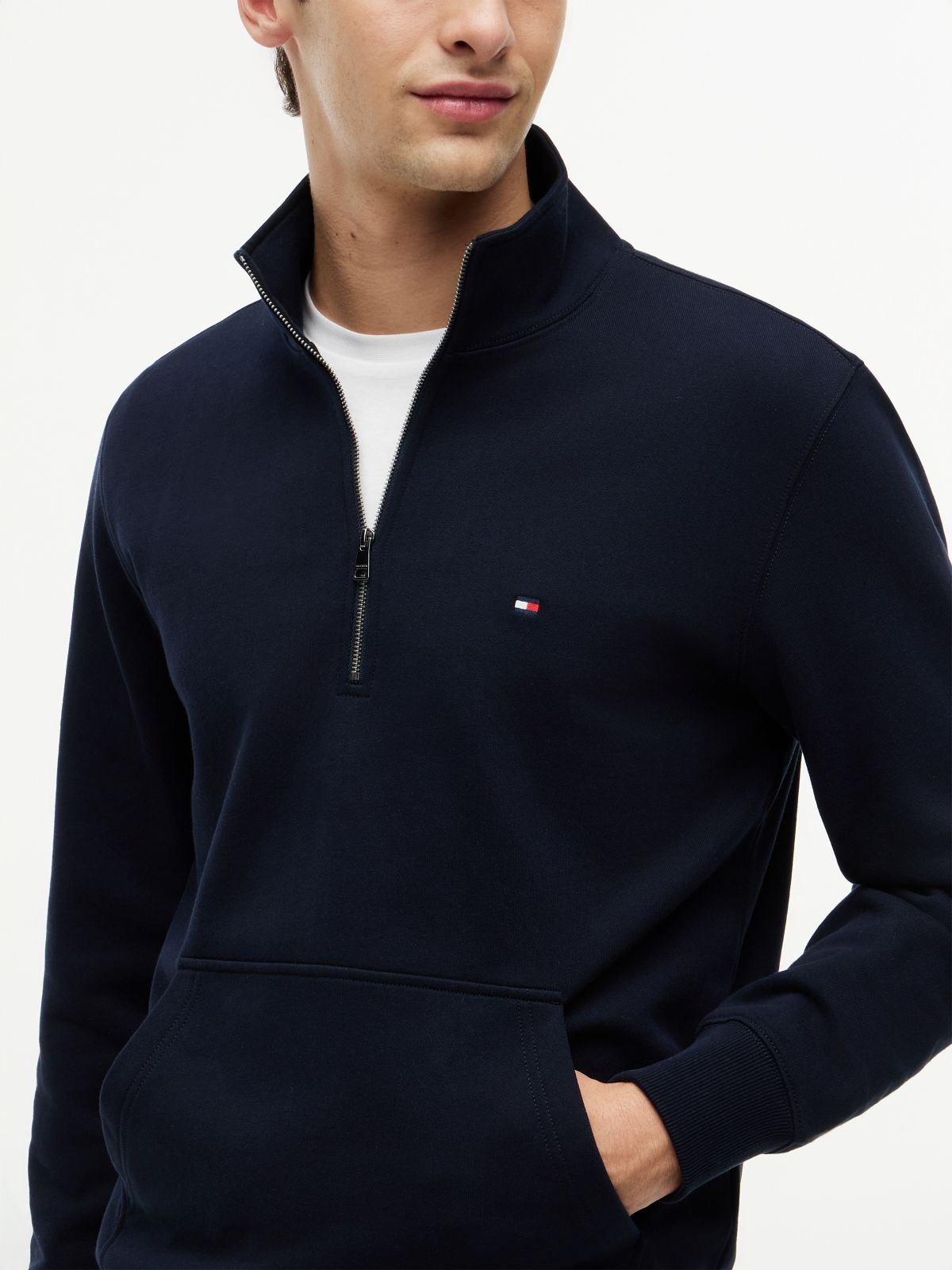 Flag Embroidery Terry Quarter-Zip Sweatshirt — Blue