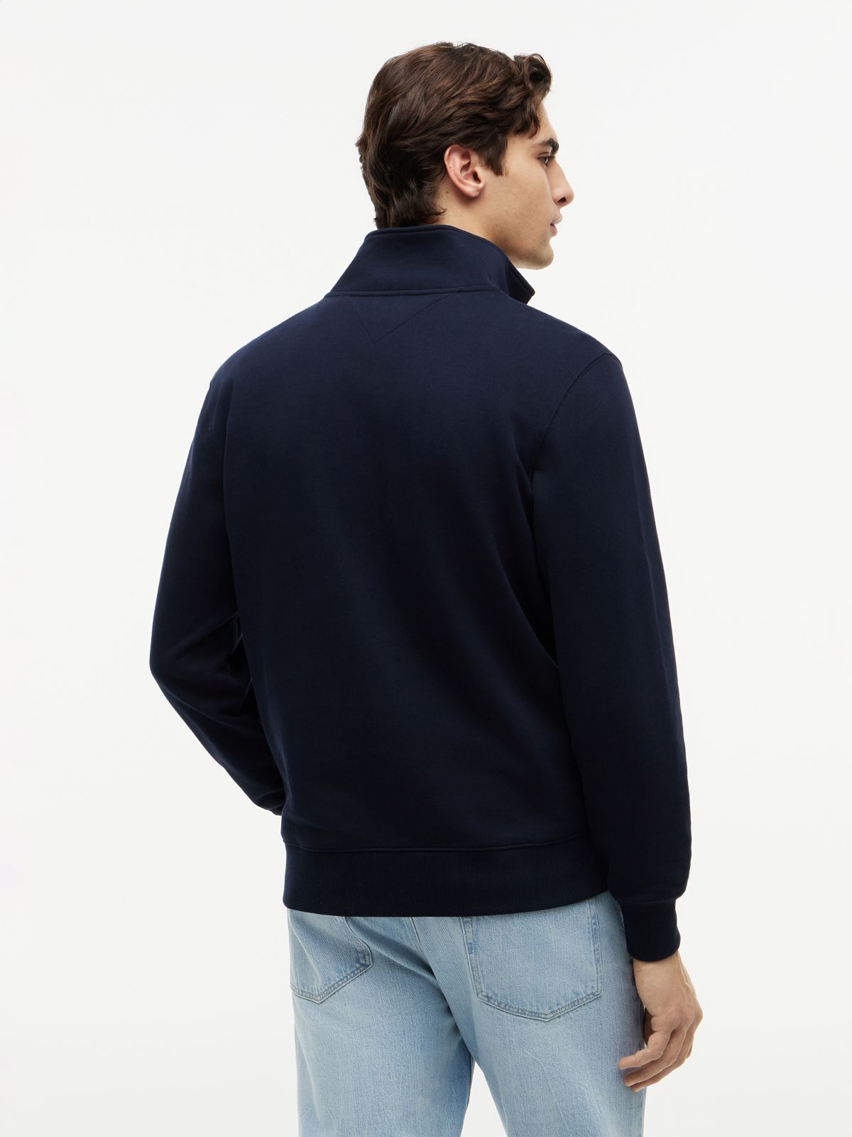 Flag Embroidery Terry Quarter-Zip Sweatshirt — Blue