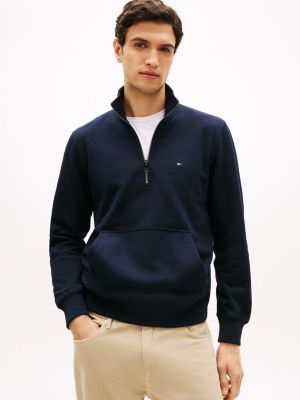 blue flag embroidery terry quarter-zip jumper for men tommy hilfiger