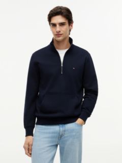 Flag Embroidery Terry Quarter-Zip Sweatshirt — Blue 1