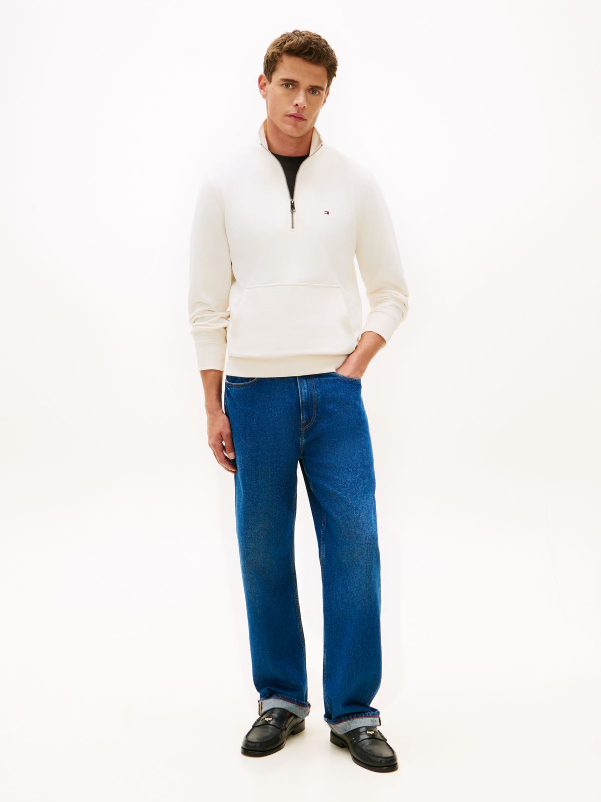 Flag Embroidery Terry Quarter-Zip Sweatshirt — Yellow