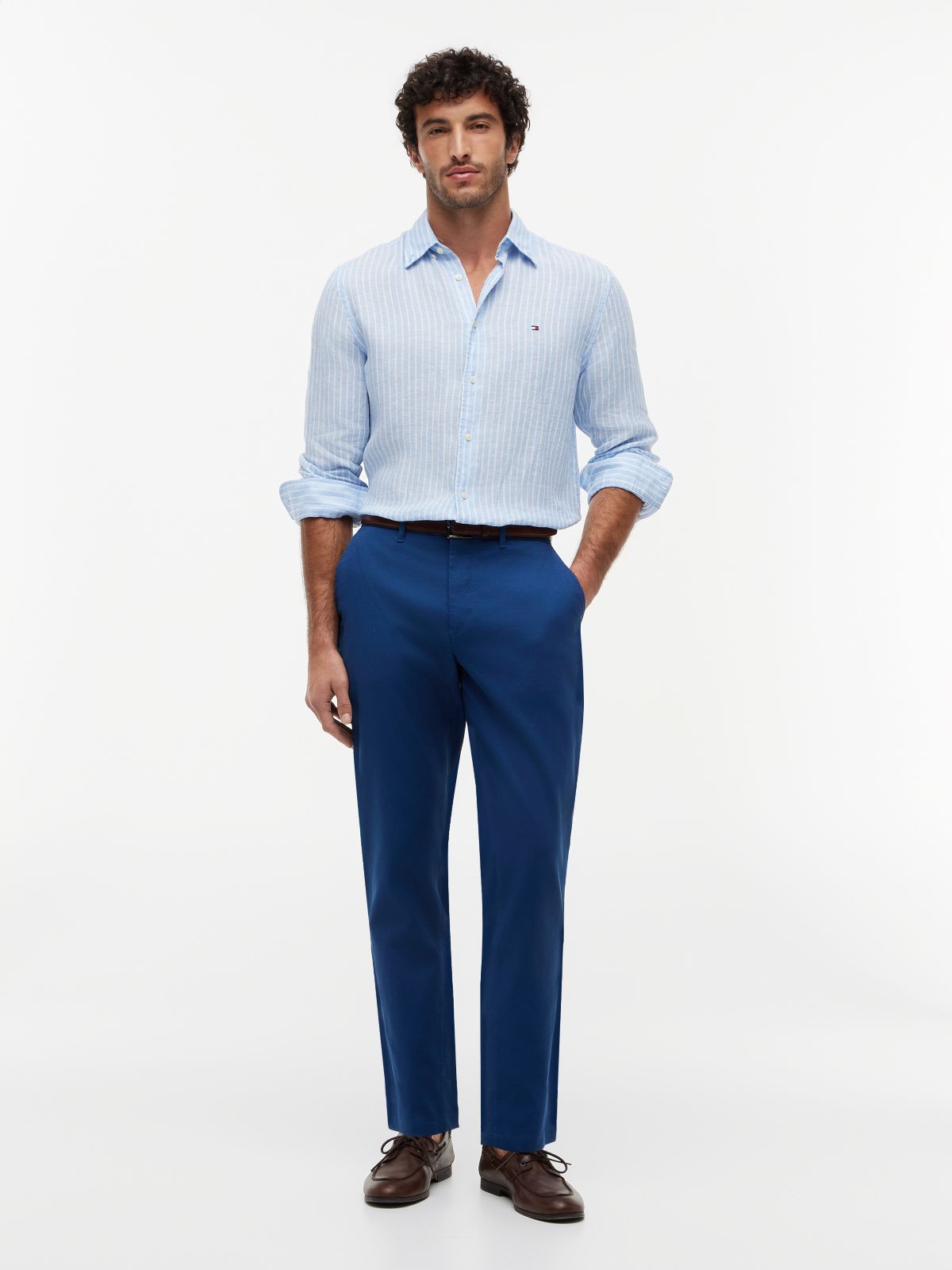Denton Slim Straight Honeycomb Texture Chinos — Blue