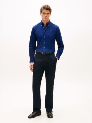 blue denton honeycomb texture straight leg chinos for men tommy hilfiger