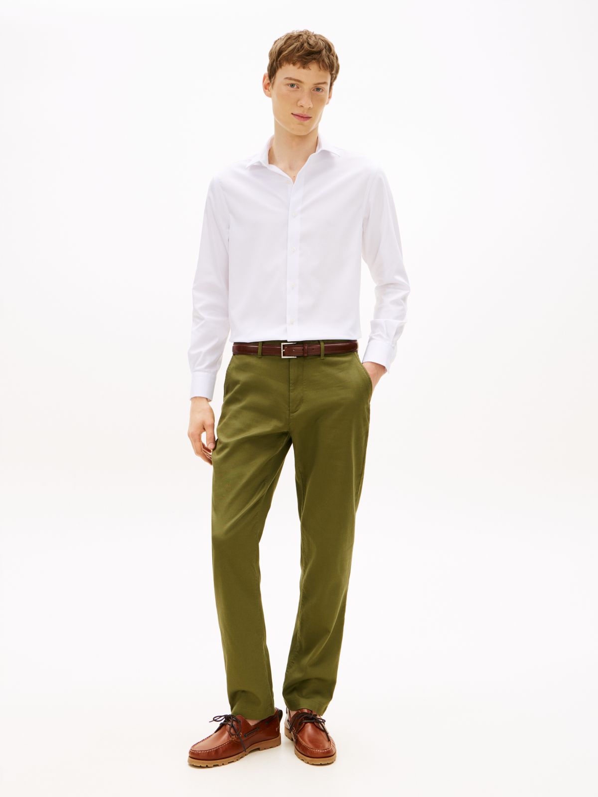 Denton Slim Straight Honeycomb Texture Chinos — Green