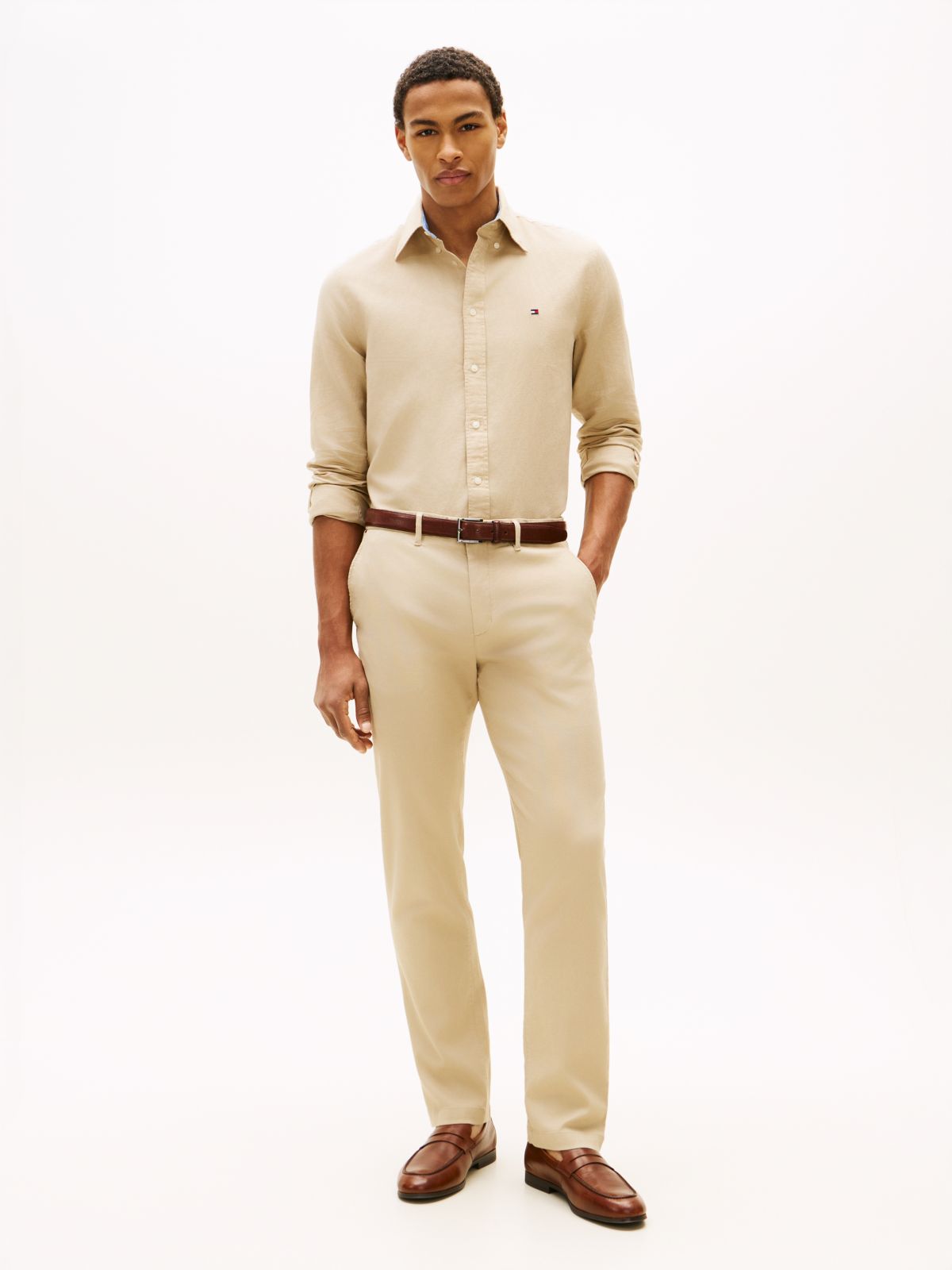 Denton Slim Straight Honeycomb Texture Chinos — Khaki