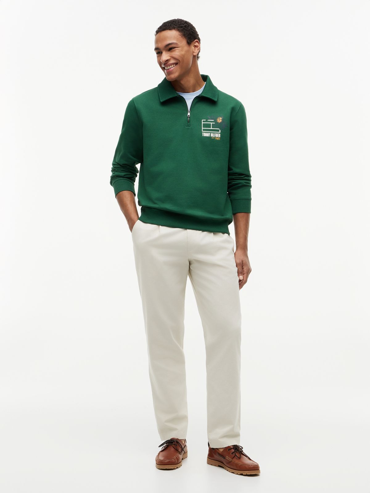 Graphic Quarter-Zip Rugby Sweatshirt — Green