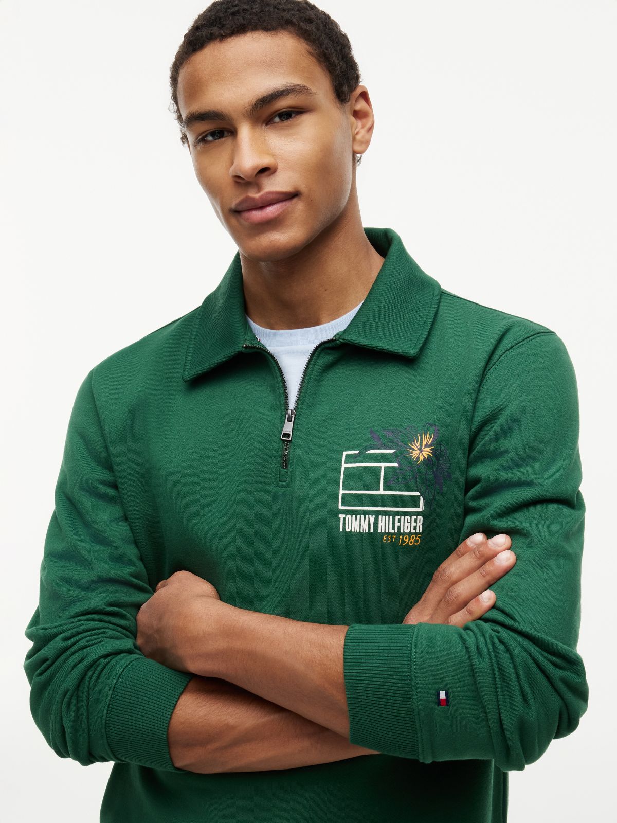 Graphic Quarter-Zip Rugby Sweatshirt — Green