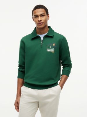 sweat de rugby imprimé à fermeture zippée green pour hommes tommy hilfiger