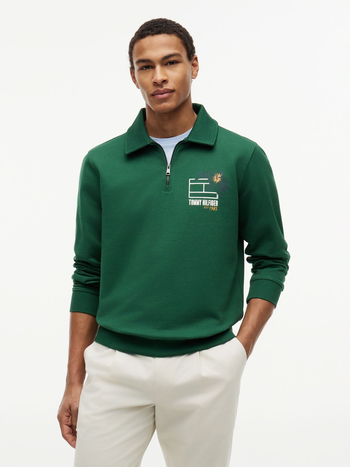 Graphic Quarter-Zip Rugby Sweatshirt — Green