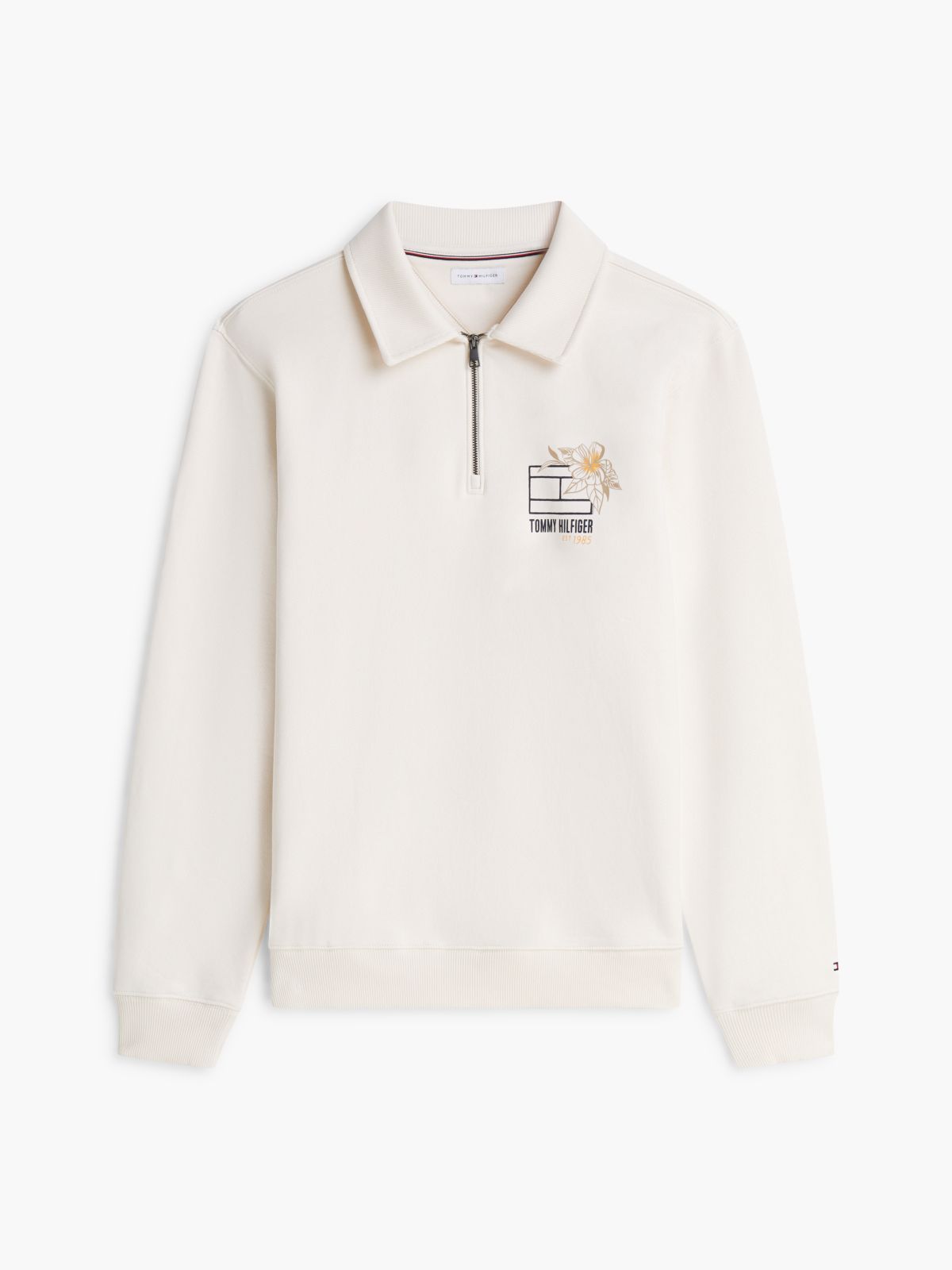 Graphic Quarter-Zip Rugby Sweatshirt — Beige