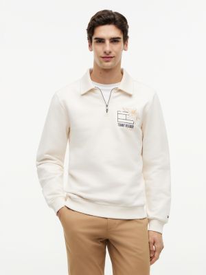 sweat de rugby imprimé à fermeture zippée beige pour hommes tommy hilfiger