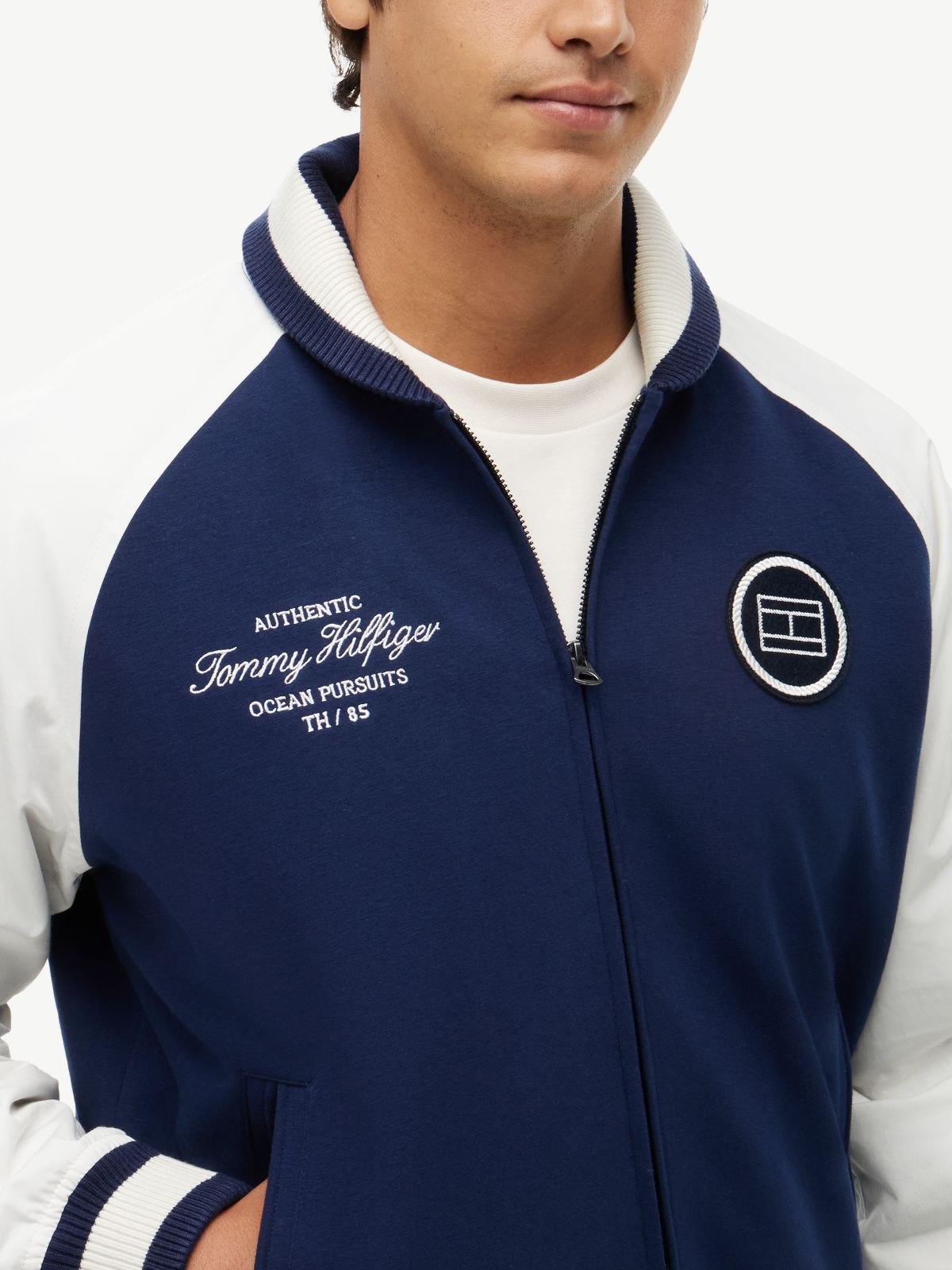 Interlock Knit Colour-Blocked Relaxed Bomber Jacket — Multi