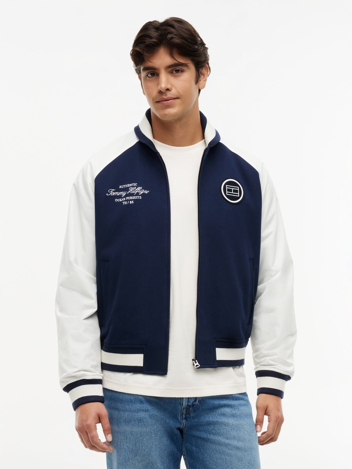 Interlock Knit Colour-Blocked Relaxed Bomber Jacket — Multi