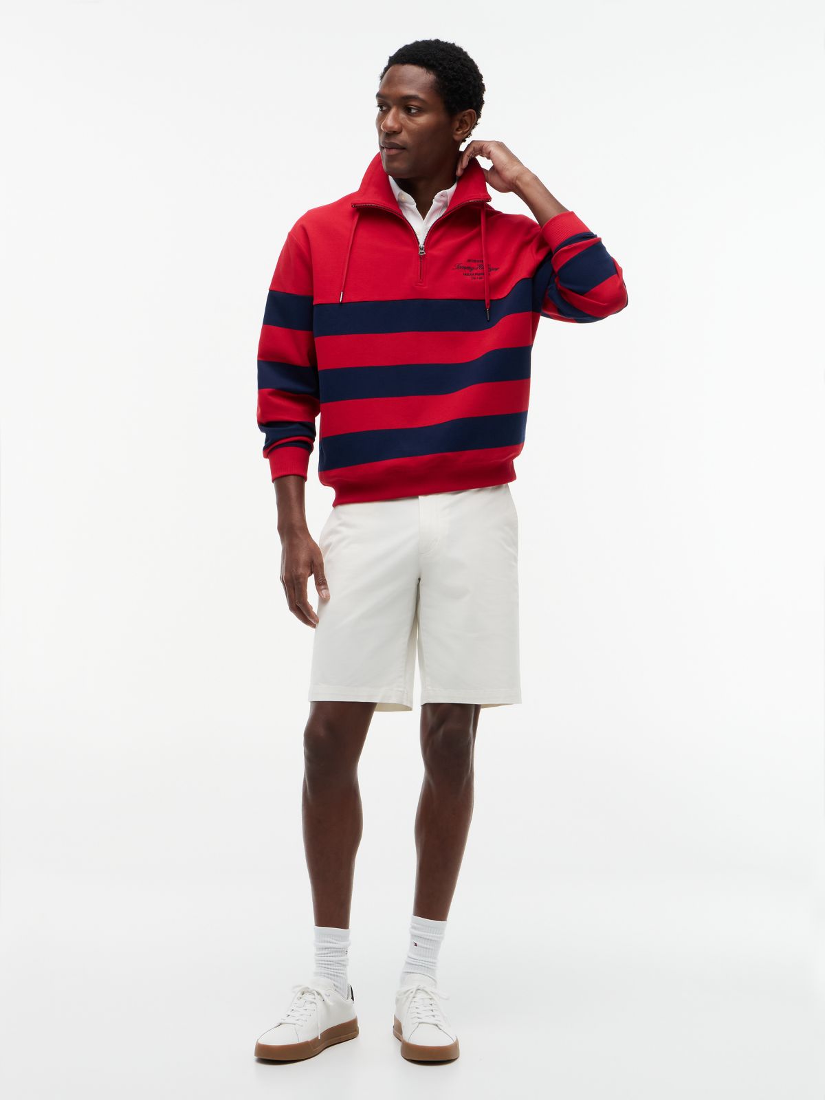 Stripe Mock Neck Quarter-Zip Sweatshirt — Multi