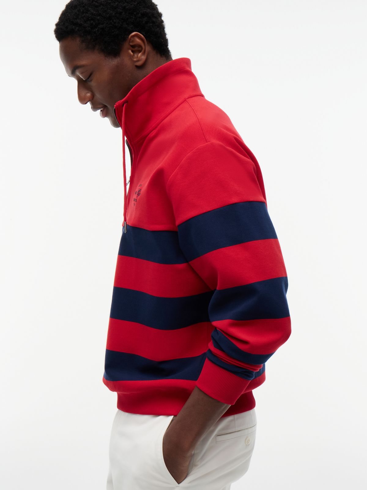 Stripe Mock Neck Quarter-Zip Sweatshirt — Multi