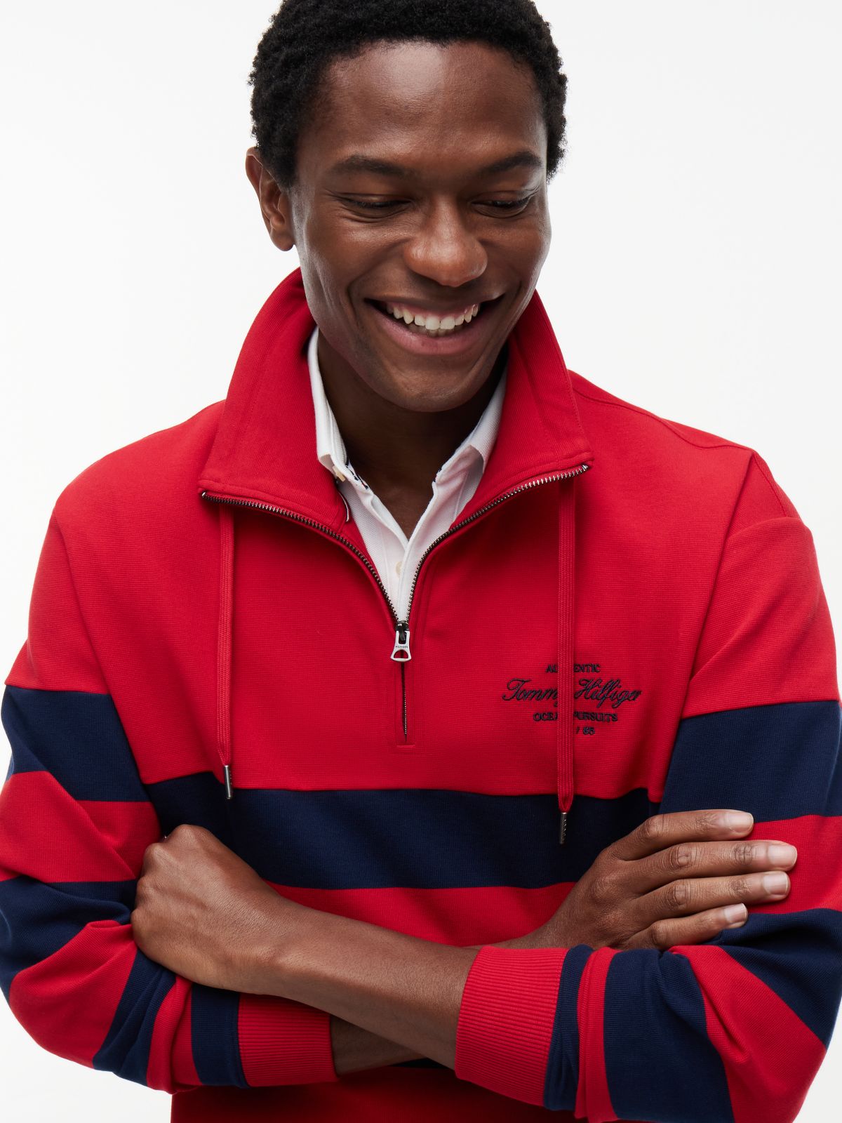 Stripe Mock Neck Quarter-Zip Sweatshirt — Multi
