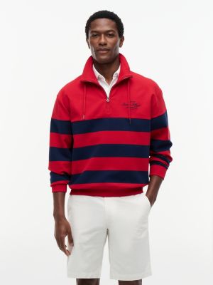 sweat à col cheminée zippé à rayures red pour hommes tommy hilfiger