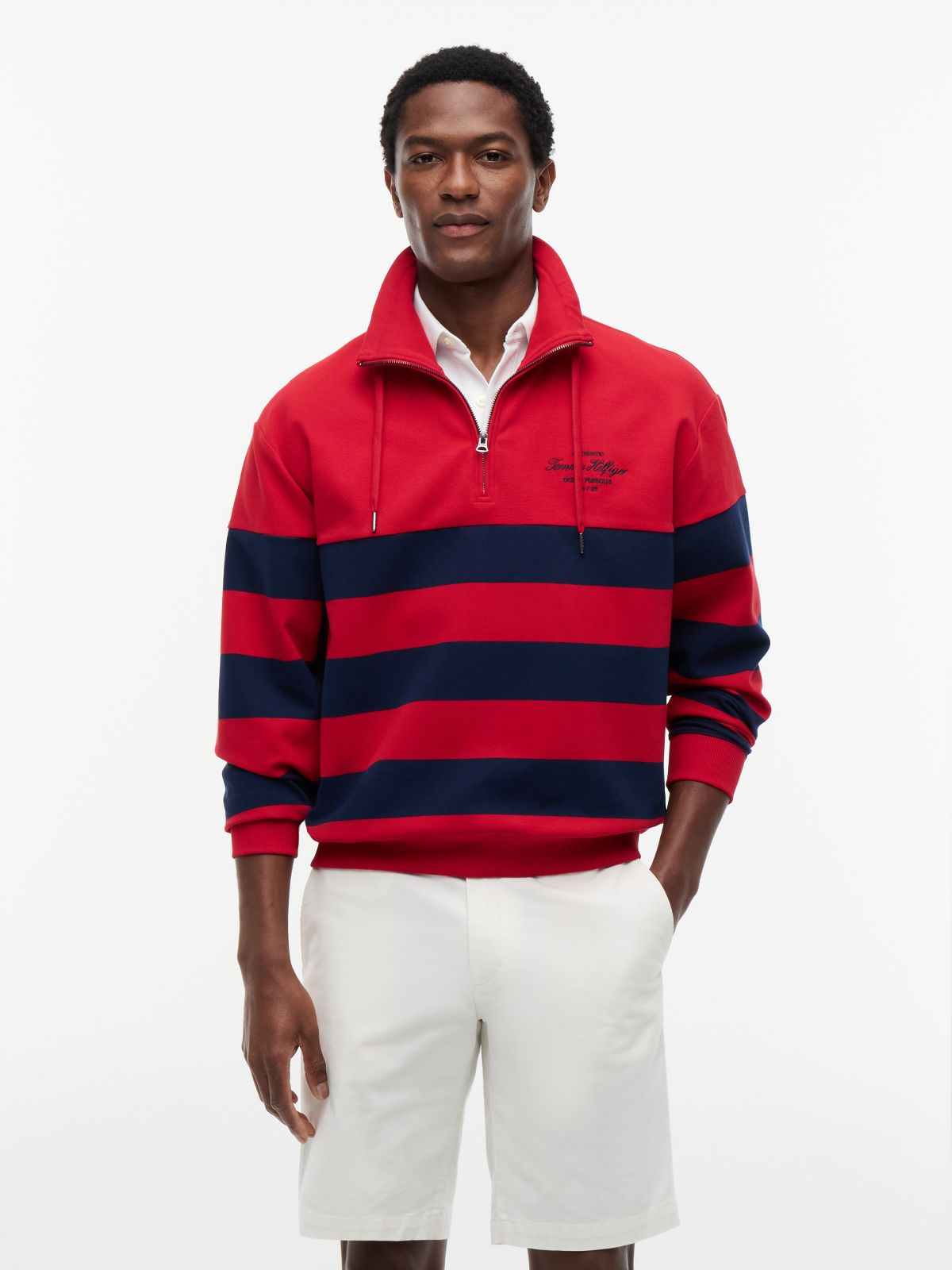 Stripe Mock Neck Quarter-Zip Sweatshirt — Multi