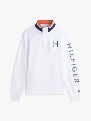 sweat à fermeture zippée et logo sur la manche white pour hommes tommy hilfiger