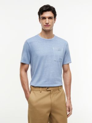 t-shirt délavé à poche plaquée blue pour hommes tommy hilfiger