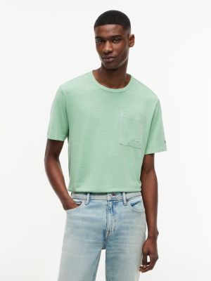 green t-shirt mit aufgesetzter tasche und waschung für herren - tommy hilfiger