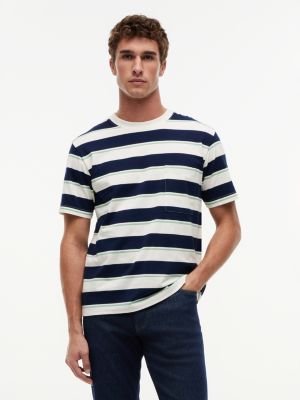 t-shirt relaxed fit in jersey con mix di righe white da uomini tommy hilfiger