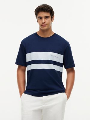 t-shirt décontracté à motif colour-block et logo blue pour hommes tommy hilfiger