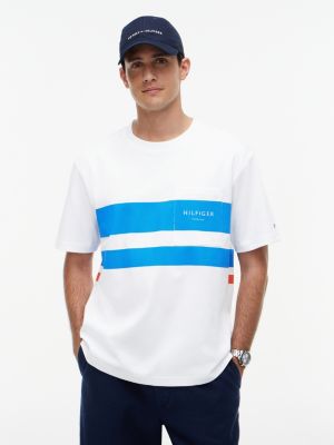 white relaxed fit t-shirt mit color block und logo für herren - tommy hilfiger