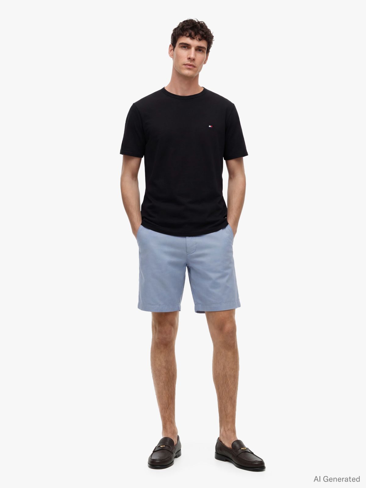 Flag Embroidery Textured Crew Neck T-Shirt — Black