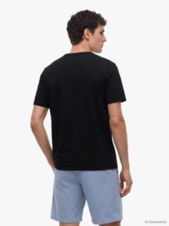Flag Embroidery Textured Crew Neck T-Shirt — Black 4