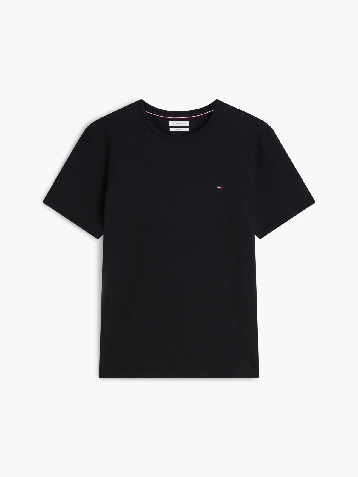 Flag Embroidery Textured Crew Neck T-Shirt — Black