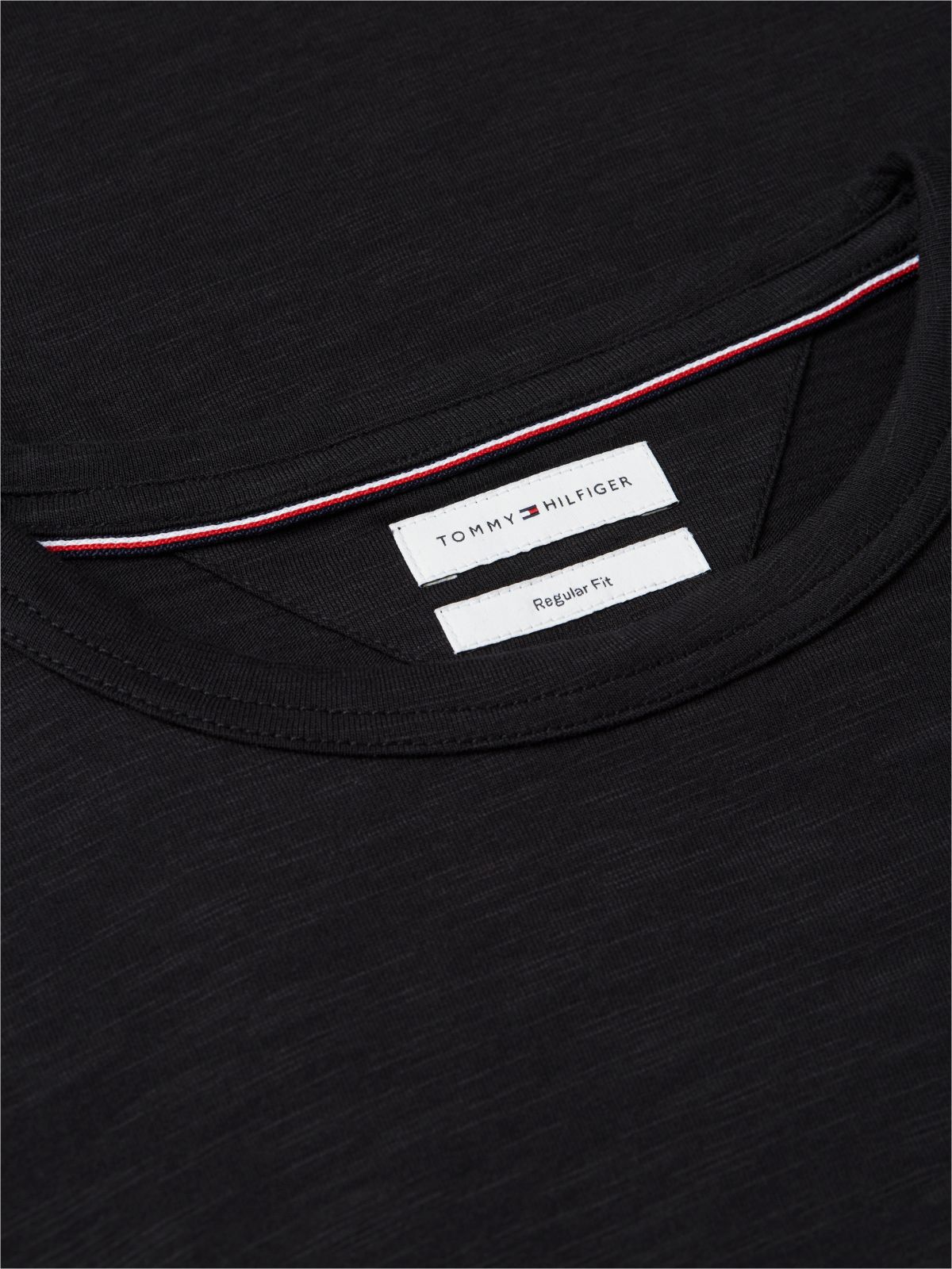 Flag Embroidery Textured Crew Neck T-Shirt — Black